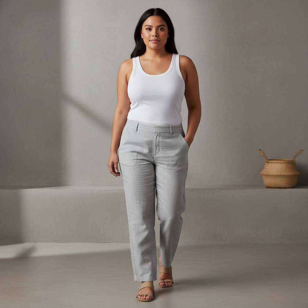 Eileen Fisher Petite PL Ankle Pants Stone Gray Straight Leg Cropped Minimalist